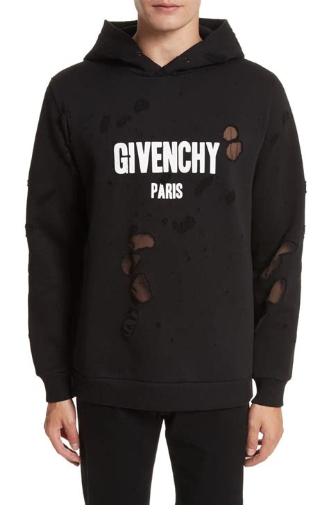 givenchy black distressed logo hoodie|givenchy hoodie with holes.